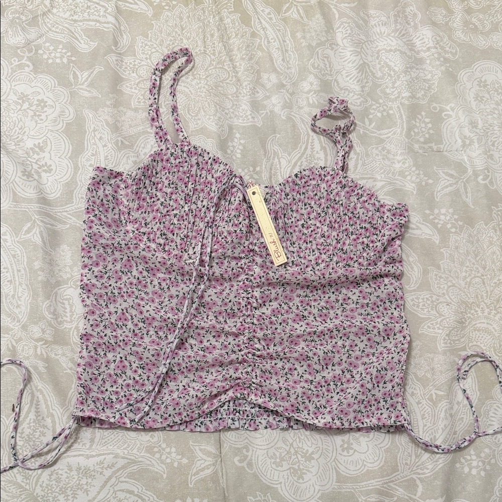 Floral Pink Ruched Women's Top
